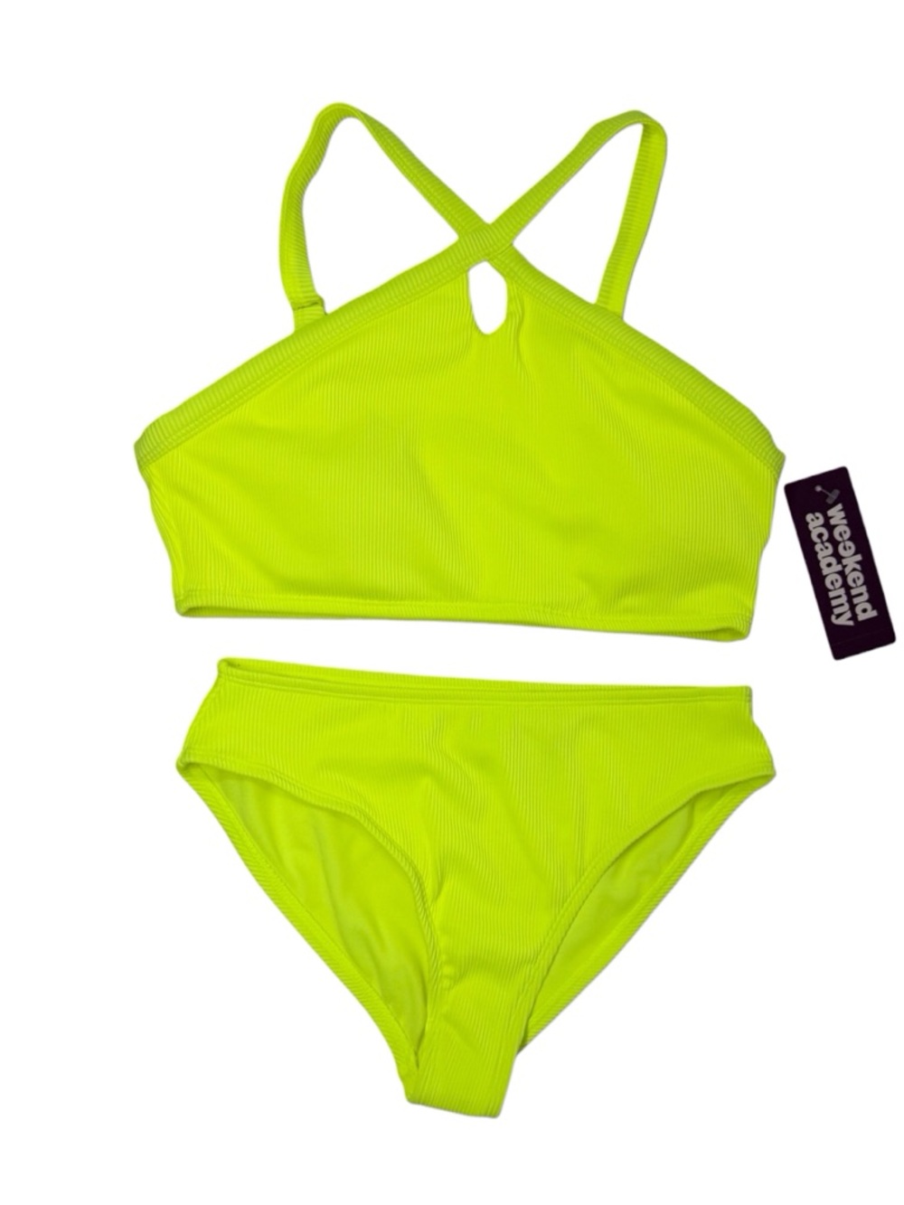 Paradise Yellow tween bikini set ribbed textured UPF 50+ girls size L/10-12 NWT